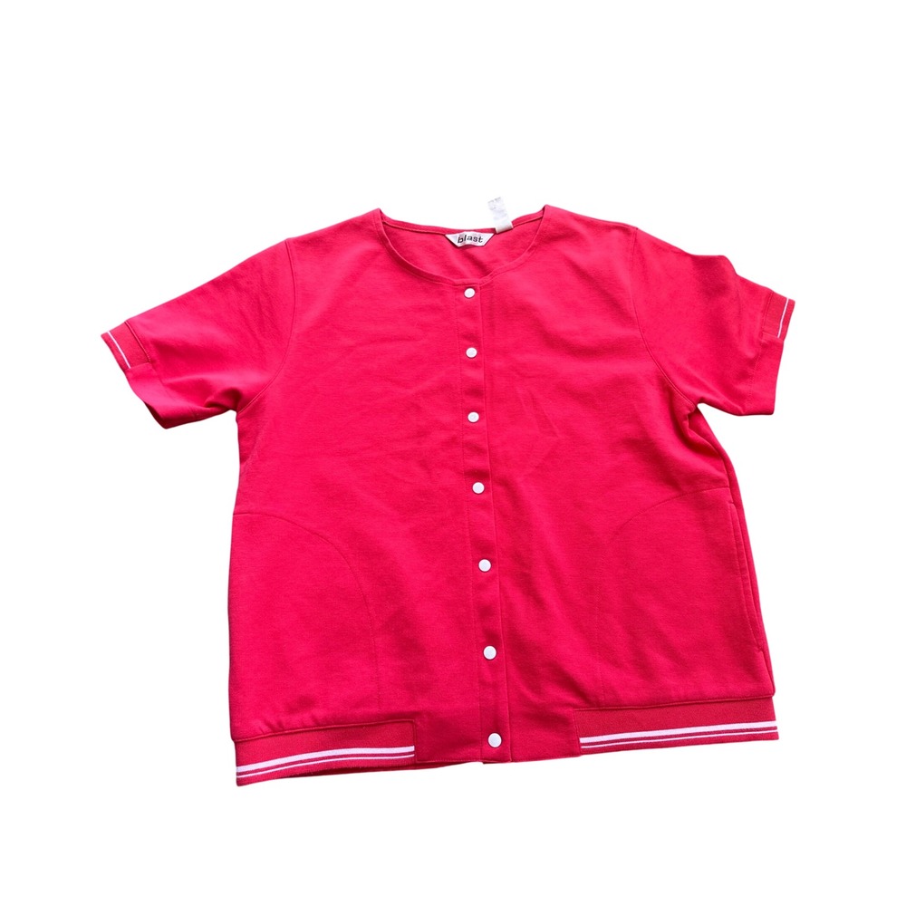 Blast Petites Red Snap Front Short Sleeve Cardigan Sweater Pockets Medium